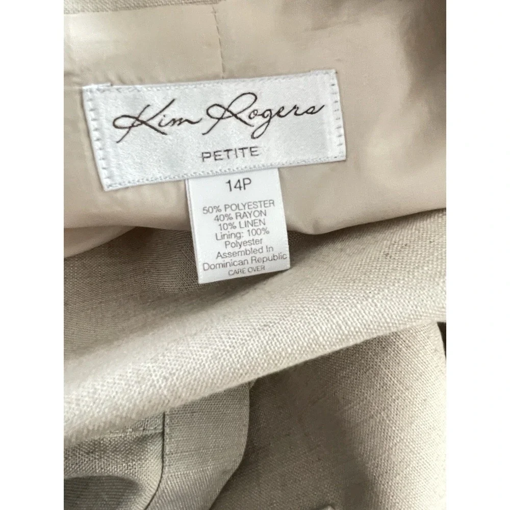 Kim Rogers Womens Skirt Suit Tan Jacket 14P Pleated‎ Skirt 16 Linen Blend